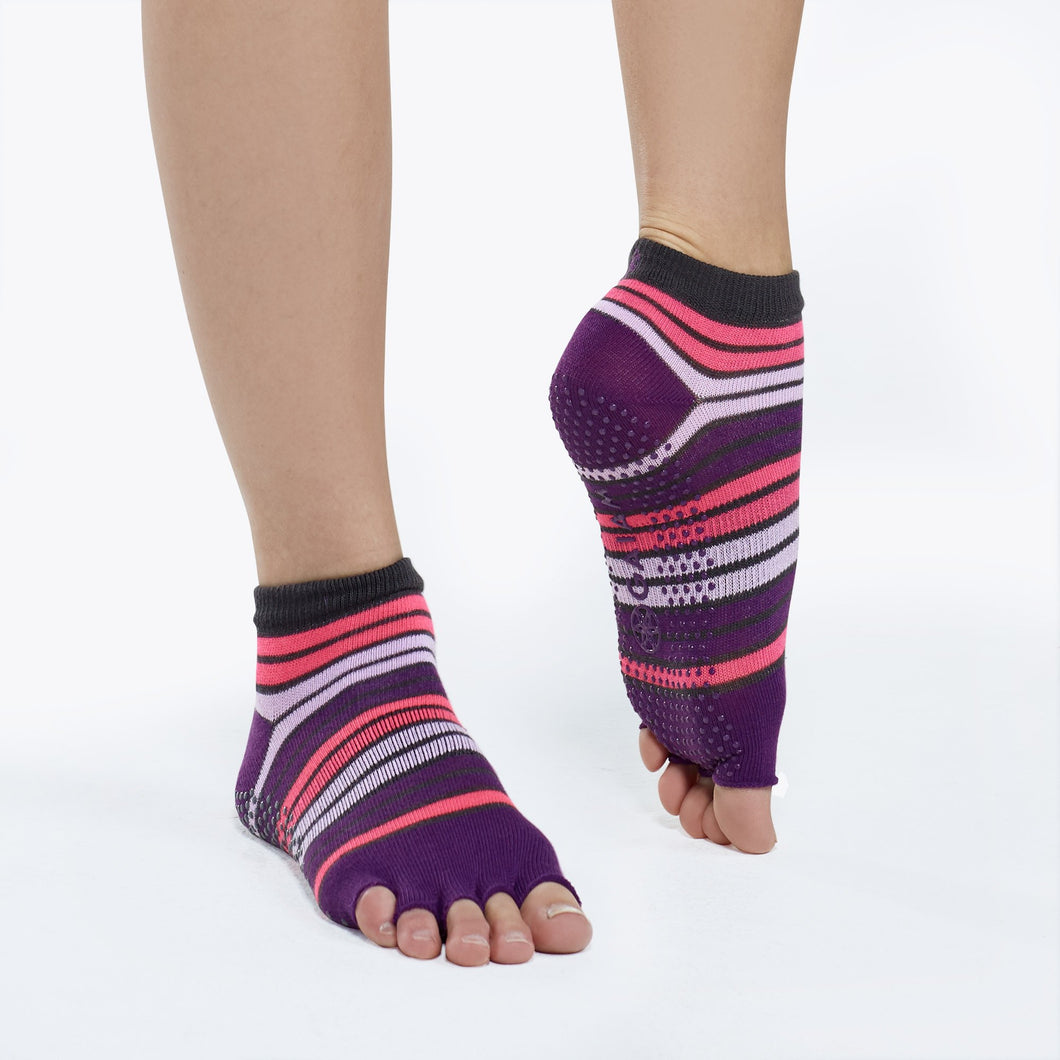 GAIAM STRIPED TOELESS YOGA SOCKS PINK/PURPLE