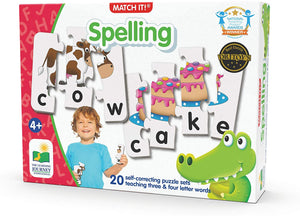 Match It! Spelling -The Learning Journey -20 Piece Self-Correcting Spelling Puzzle for Three and Four Letter Words with Matching Images